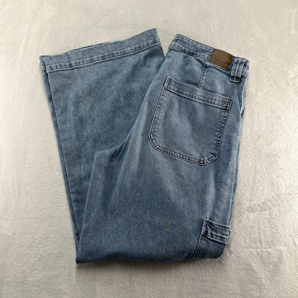 American Eagle Super High-Rise Baggy Wide Leg Jeans Womens 12 Light Wash